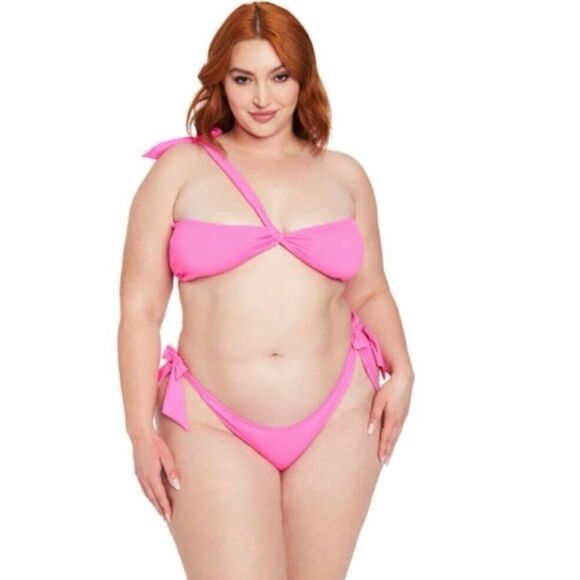 Frederick’s of Hollywood Laguna Bright Pink One Shoulder 2 Piece Bikini M New - Picture 2 of 9